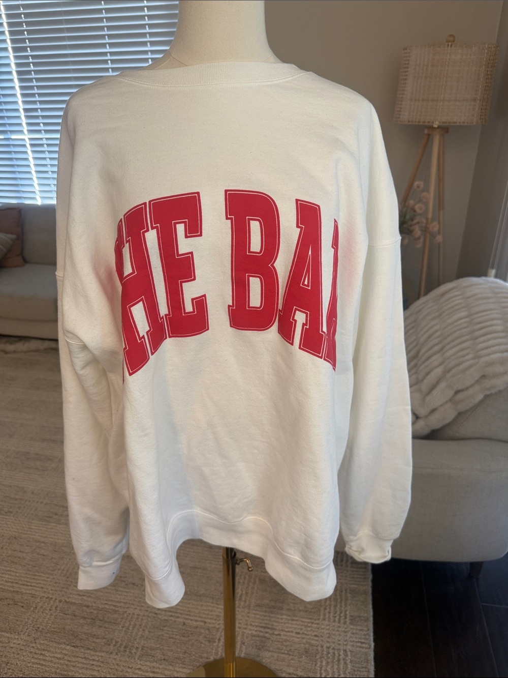 The Bar White Crewneck Sweatshirt with Red Arch Logo
